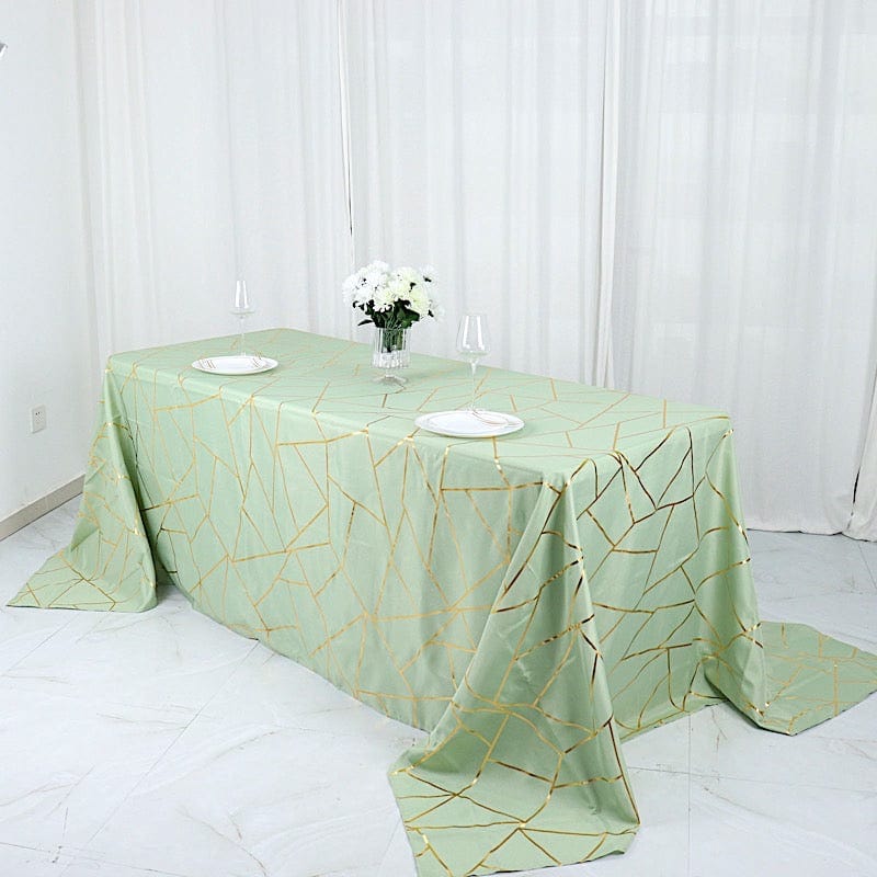 90"x132" Polyester Rectangular Tablecloth with Metallic Geometric Pattern