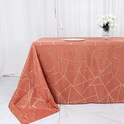 90"x132" Polyester Rectangular Tablecloth with Metallic Geometric Pattern