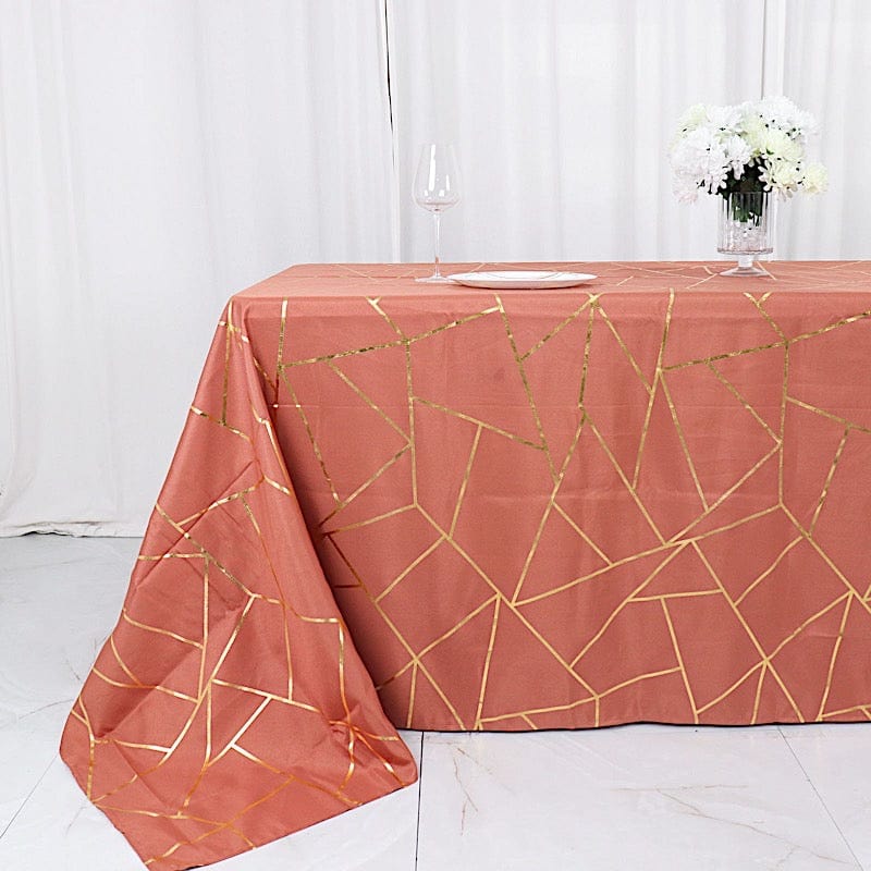 90"x132" Polyester Rectangular Tablecloth with Metallic Geometric Pattern