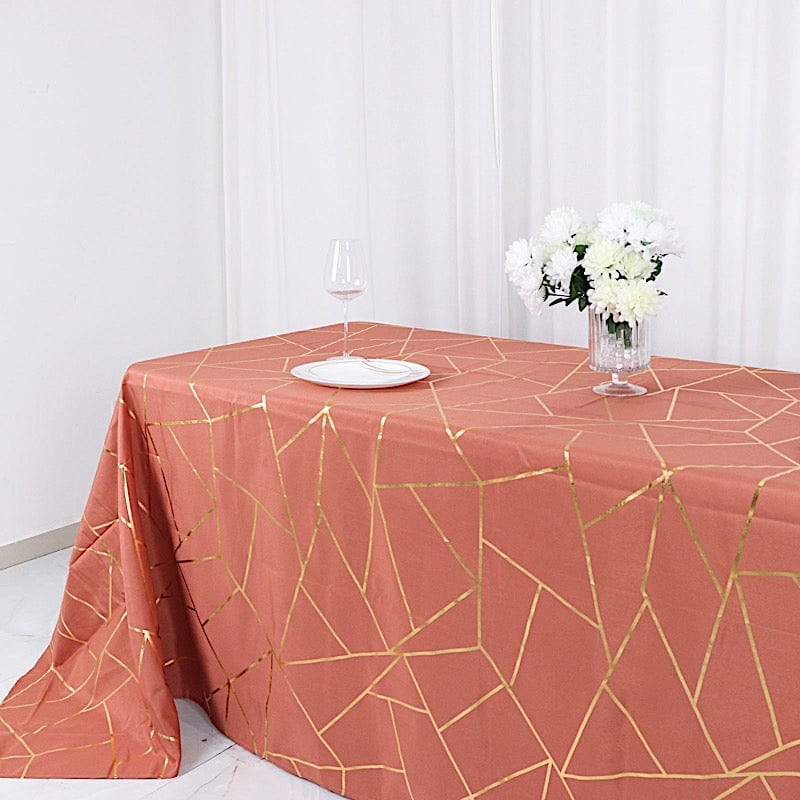 90"x132" Polyester Rectangular Tablecloth with Metallic Geometric Pattern