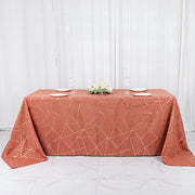 90"x132" Polyester Rectangular Tablecloth with Metallic Geometric Pattern
