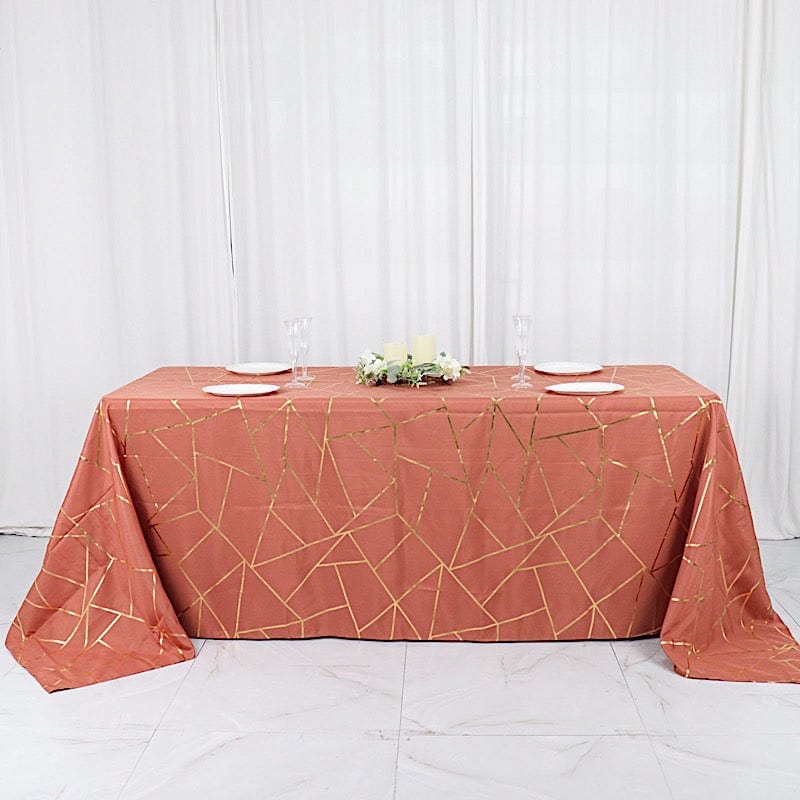 90"x132" Polyester Rectangular Tablecloth with Metallic Geometric Pattern