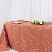 90"x132" Polyester Rectangular Tablecloth with Metallic Geometric Pattern