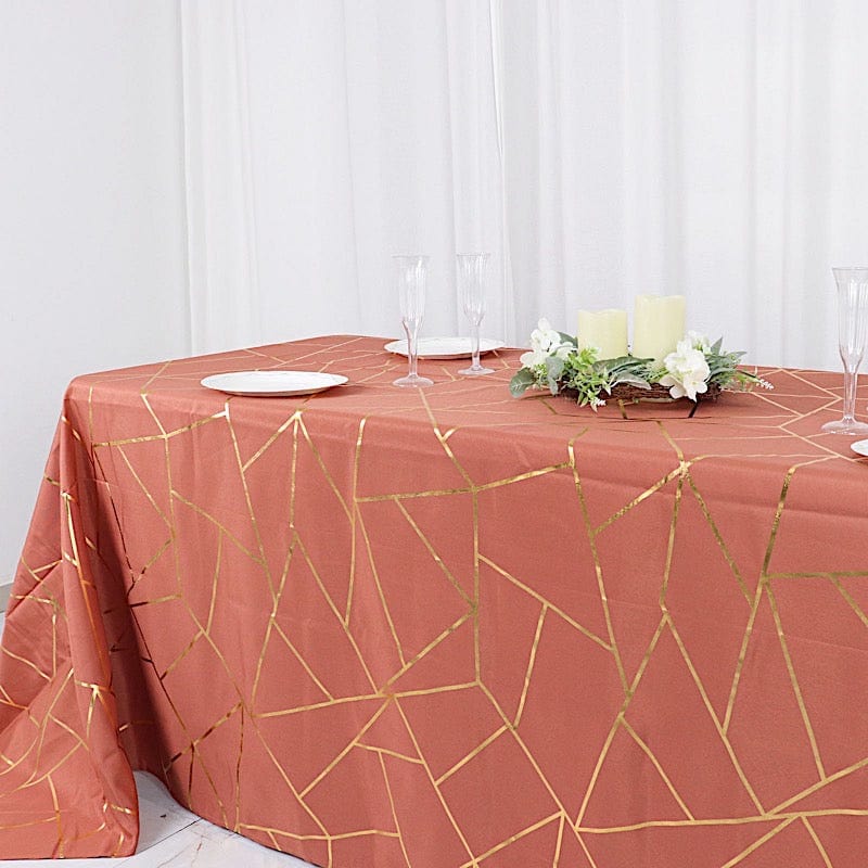 90"x132" Polyester Rectangular Tablecloth with Metallic Geometric Pattern