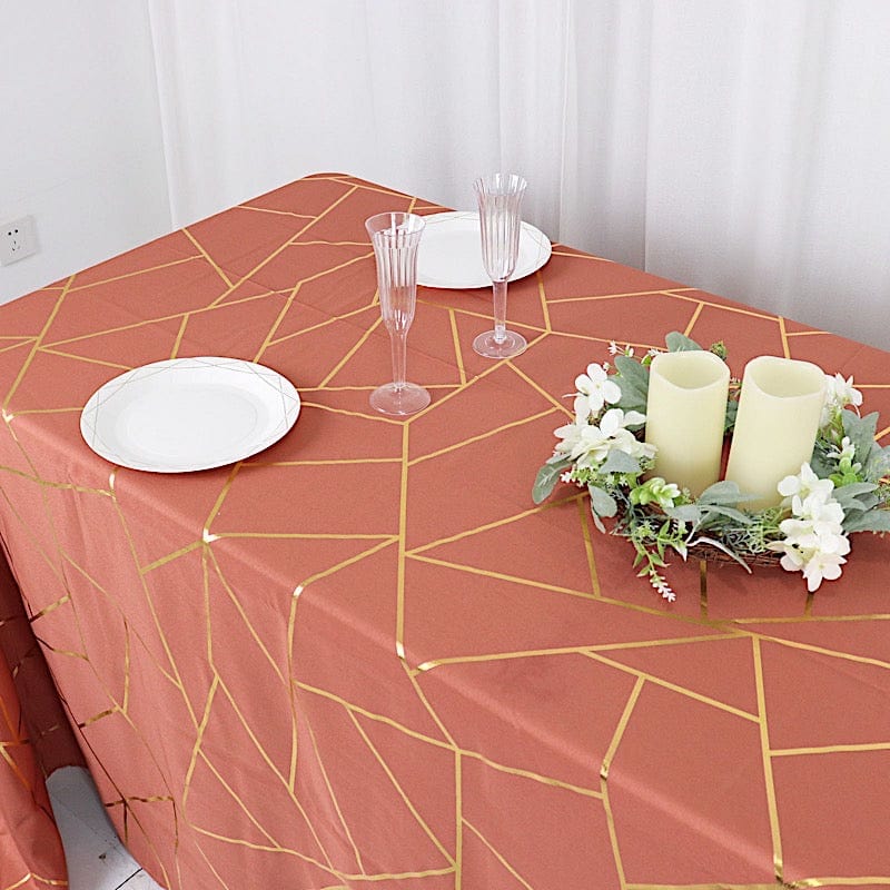 90"x132" Polyester Rectangular Tablecloth with Metallic Geometric Pattern