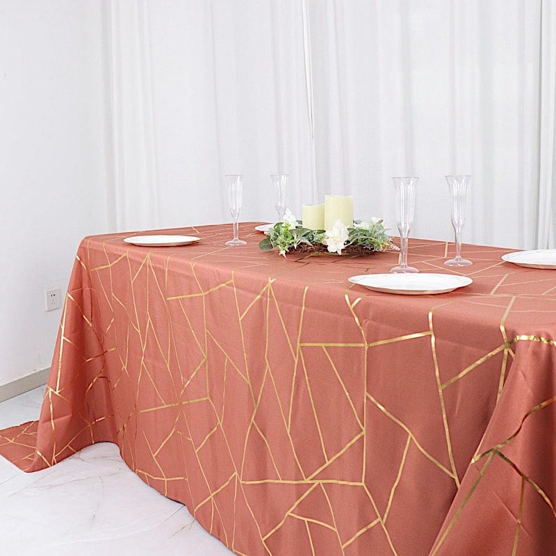 90"x132" Polyester Rectangular Tablecloth with Metallic Geometric Pattern