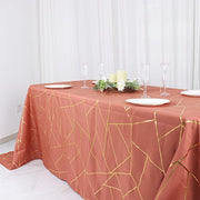 90"x132" Polyester Rectangular Tablecloth with Metallic Geometric Pattern