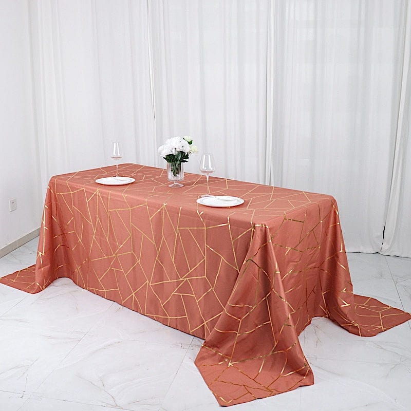 90"x132" Polyester Rectangular Tablecloth with Metallic Geometric Pattern
