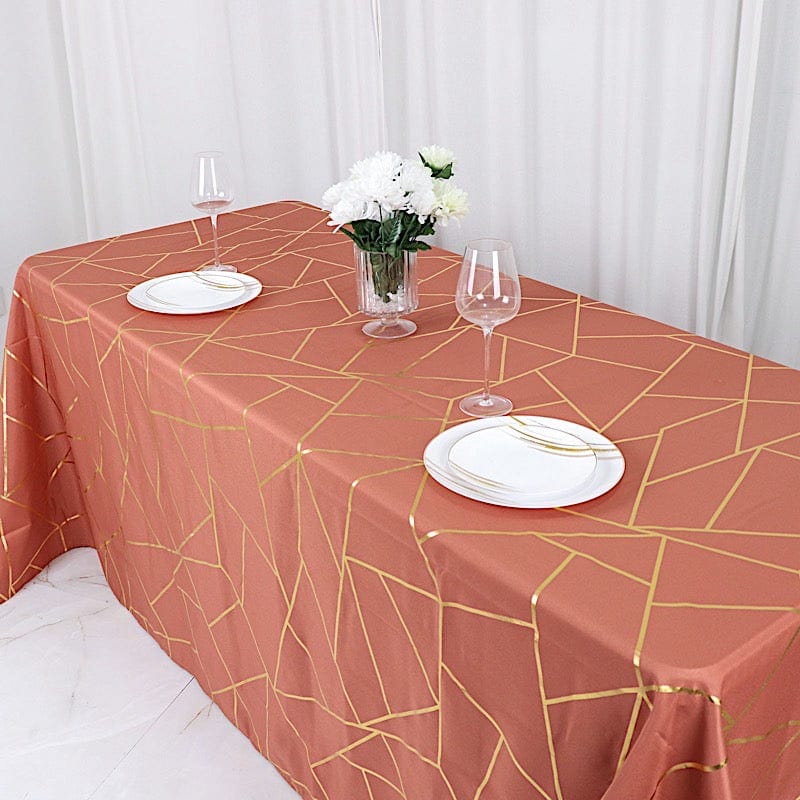 90"x132" Polyester Rectangular Tablecloth with Metallic Geometric Pattern