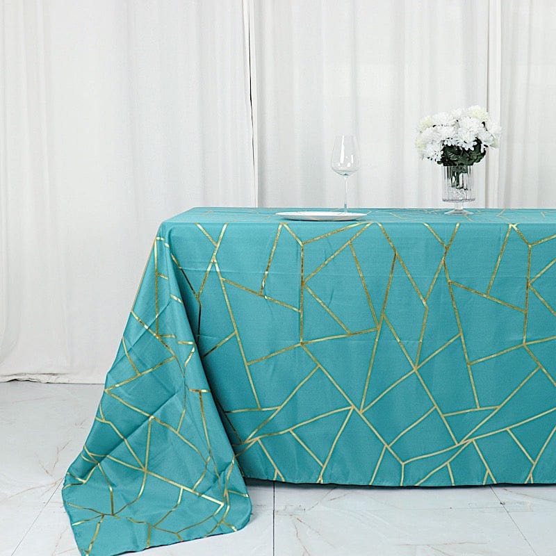 90"x132" Polyester Rectangular Tablecloth with Metallic Geometric Pattern