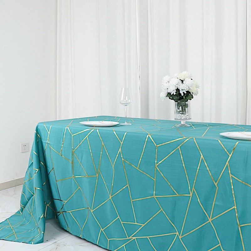 90"x132" Polyester Rectangular Tablecloth with Metallic Geometric Pattern