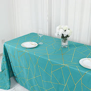 90"x132" Polyester Rectangular Tablecloth with Metallic Geometric Pattern
