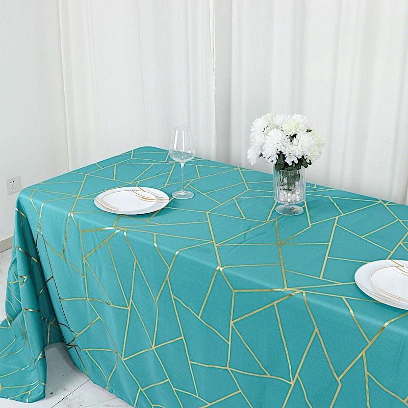 90"x132" Polyester Rectangular Tablecloth with Metallic Geometric Pattern