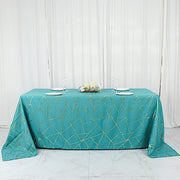 90"x132" Polyester Rectangular Tablecloth with Metallic Geometric Pattern