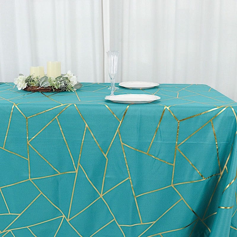 90"x132" Polyester Rectangular Tablecloth with Metallic Geometric Pattern