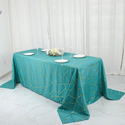 90"x132" Polyester Rectangular Tablecloth with Metallic Geometric Pattern