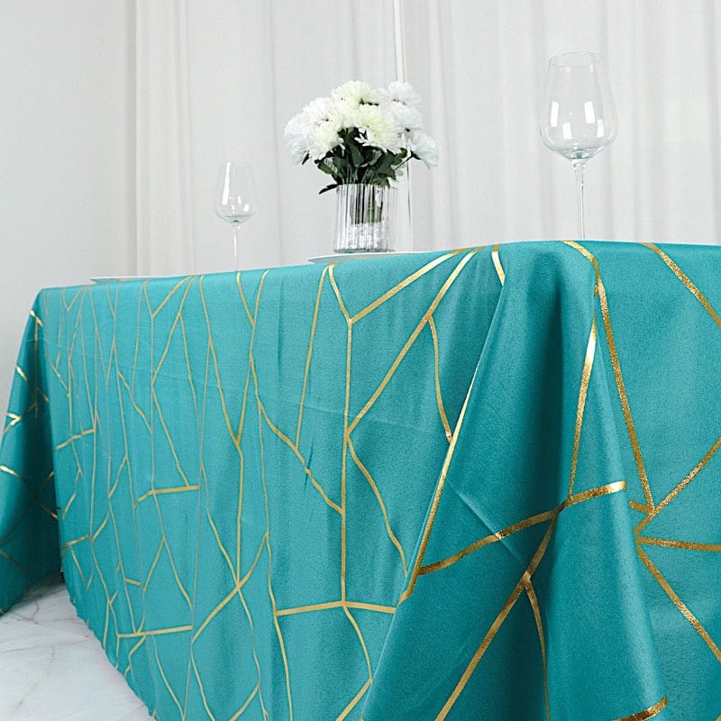 90"x132" Polyester Rectangular Tablecloth with Metallic Geometric Pattern