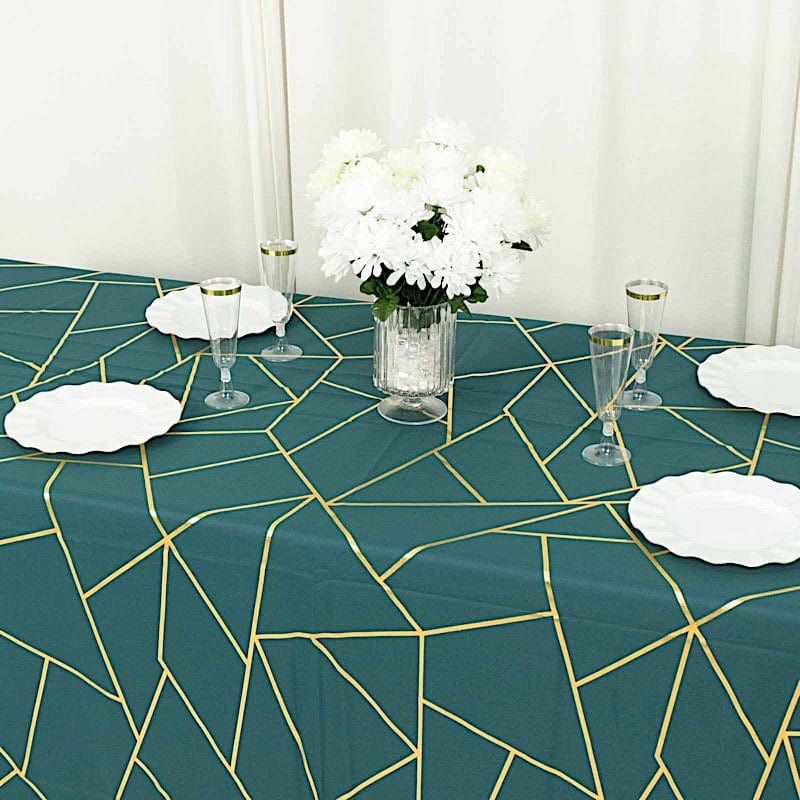 90"x132" Polyester Rectangular Tablecloth with Metallic Geometric Pattern