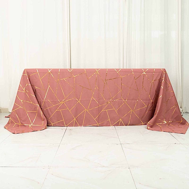 90"x132" Polyester Rectangular Tablecloth with Metallic Geometric Pattern