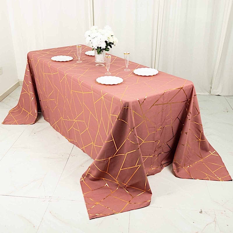 90"x132" Polyester Rectangular Tablecloth with Metallic Geometric Pattern