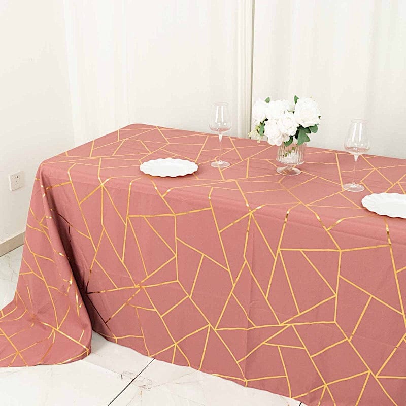 90"x132" Polyester Rectangular Tablecloth with Metallic Geometric Pattern