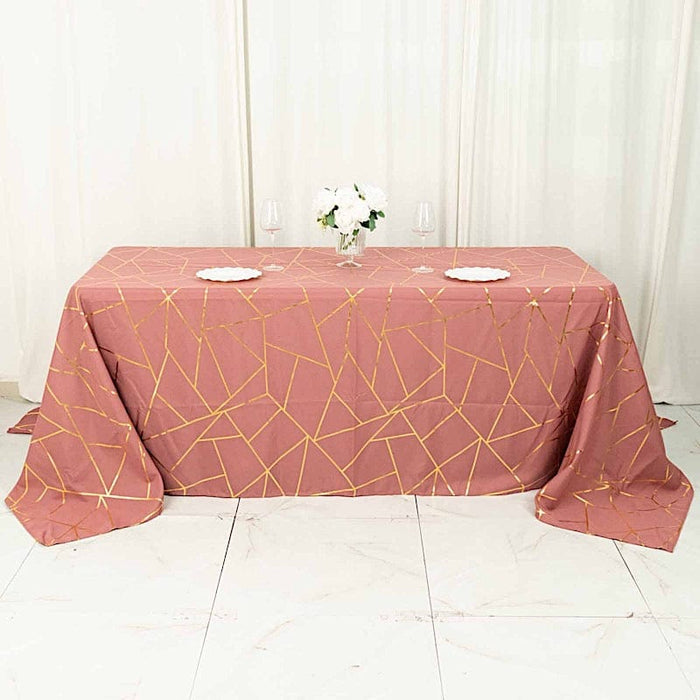 90"x132" Polyester Rectangular Tablecloth with Metallic Geometric Pattern