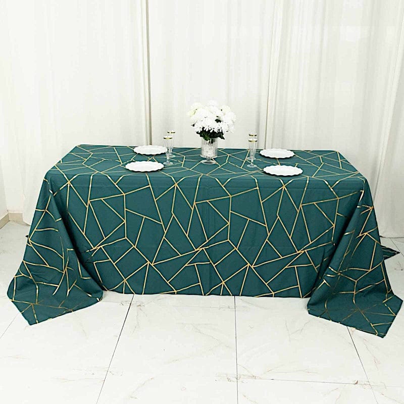 90"x132" Polyester Rectangular Tablecloth with Metallic Geometric Pattern
