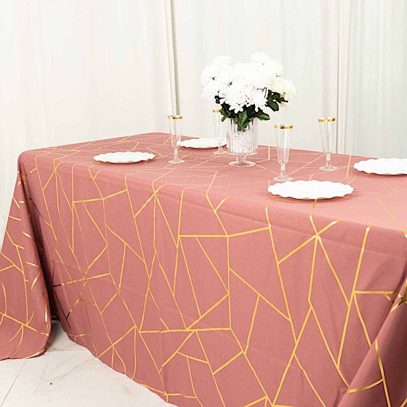 90"x132" Polyester Rectangular Tablecloth with Metallic Geometric Pattern