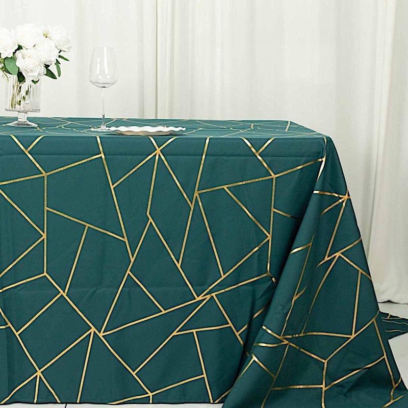 90"x132" Polyester Rectangular Tablecloth with Metallic Geometric Pattern