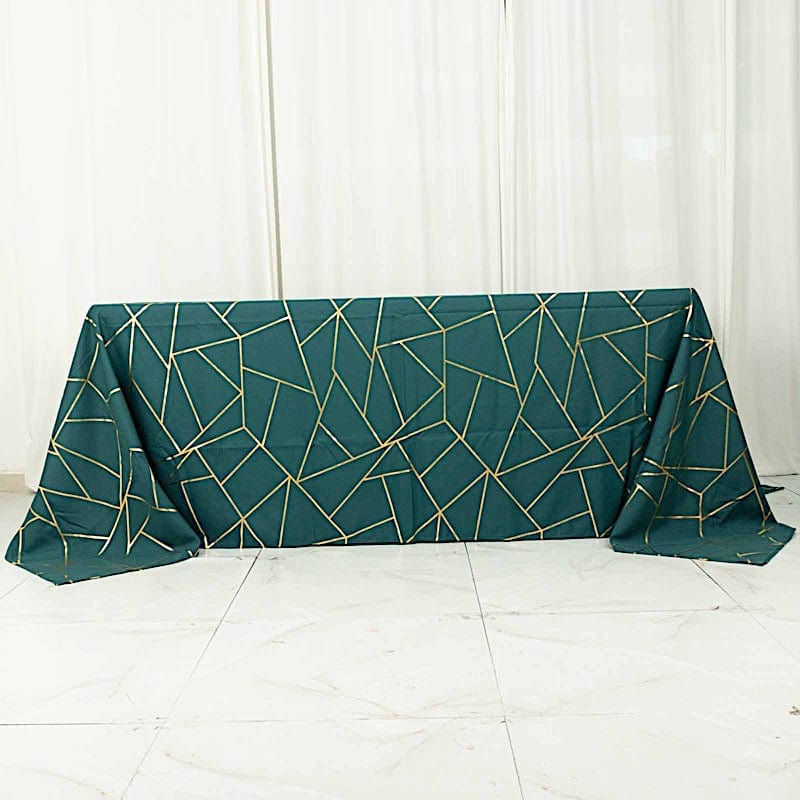 90"x132" Polyester Rectangular Tablecloth with Metallic Geometric Pattern