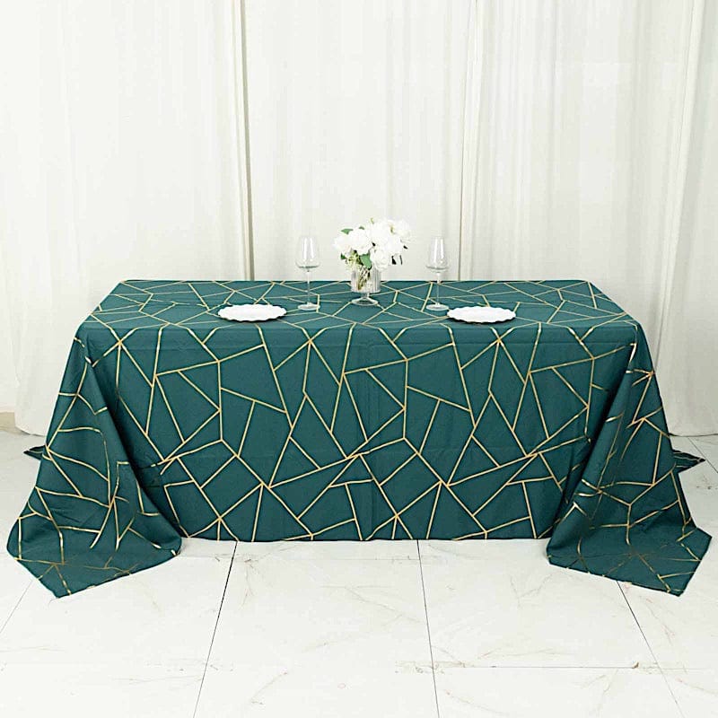 90"x132" Polyester Rectangular Tablecloth with Metallic Geometric Pattern