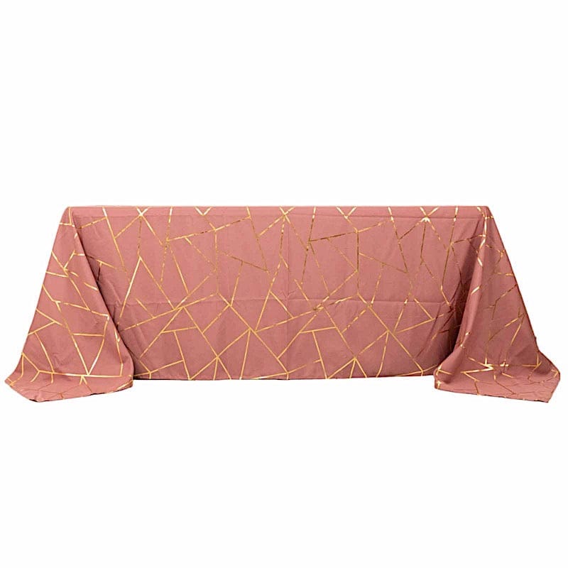 90"x132" Polyester Rectangular Tablecloth with Metallic Geometric Pattern