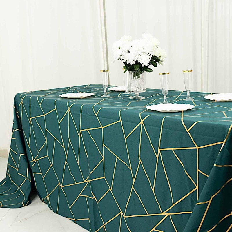 90"x132" Polyester Rectangular Tablecloth with Metallic Geometric Pattern