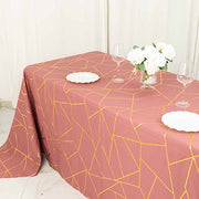 90"x132" Polyester Rectangular Tablecloth with Metallic Geometric Pattern