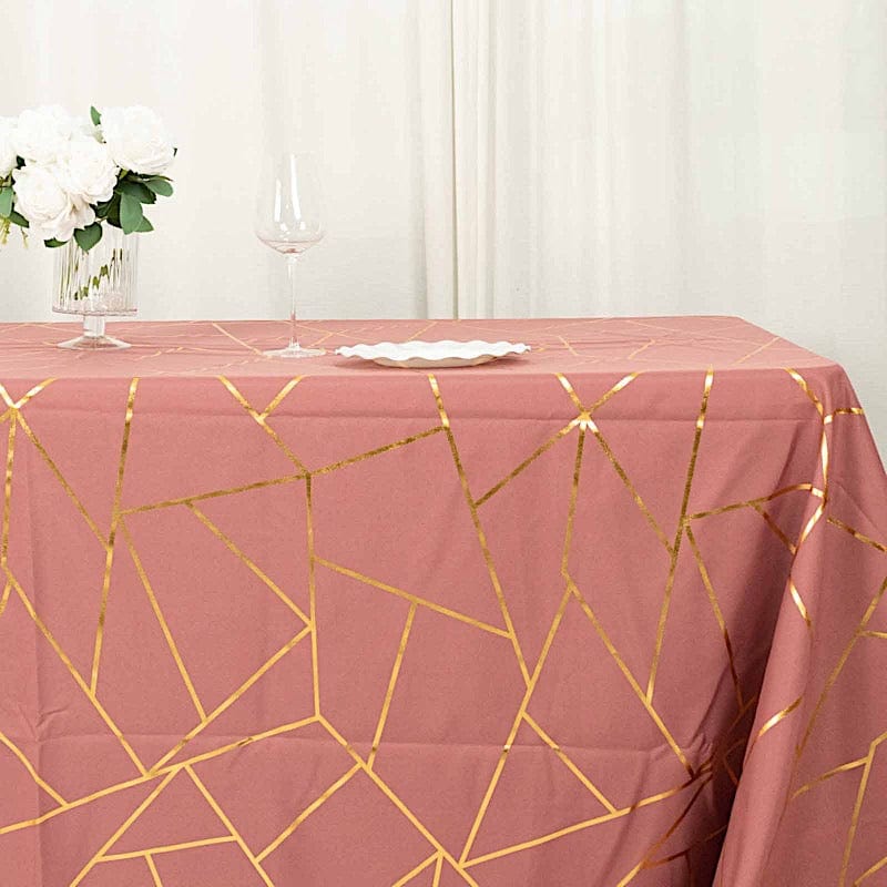 90"x132" Polyester Rectangular Tablecloth with Metallic Geometric Pattern