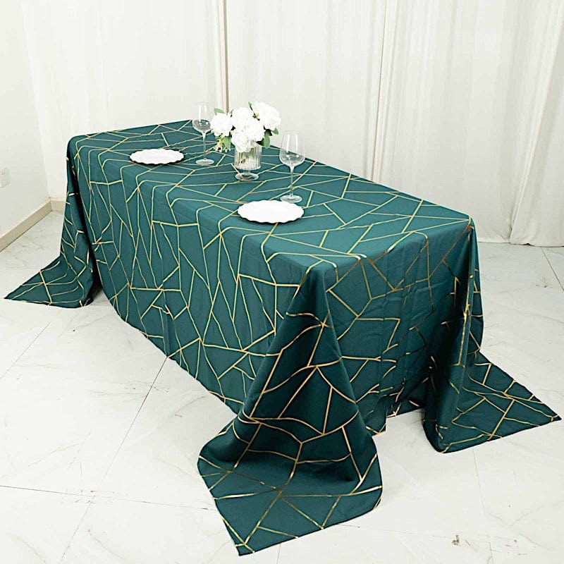 90"x132" Polyester Rectangular Tablecloth with Metallic Geometric Pattern