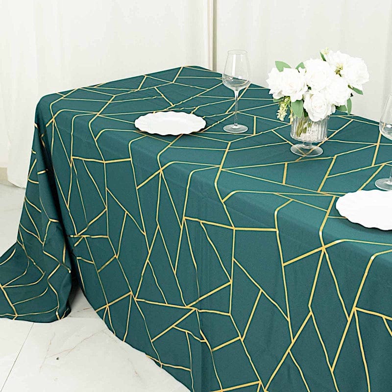 90"x132" Polyester Rectangular Tablecloth with Metallic Geometric Pattern