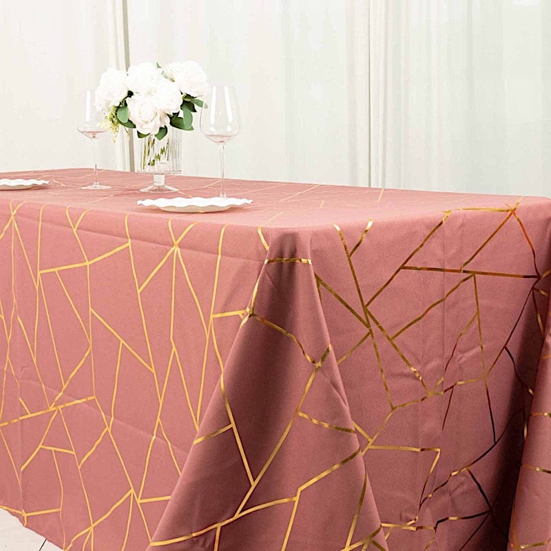 90"x132" Polyester Rectangular Tablecloth with Metallic Geometric Pattern