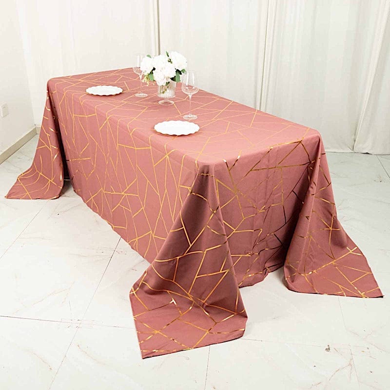 90"x132" Polyester Rectangular Tablecloth with Metallic Geometric Pattern