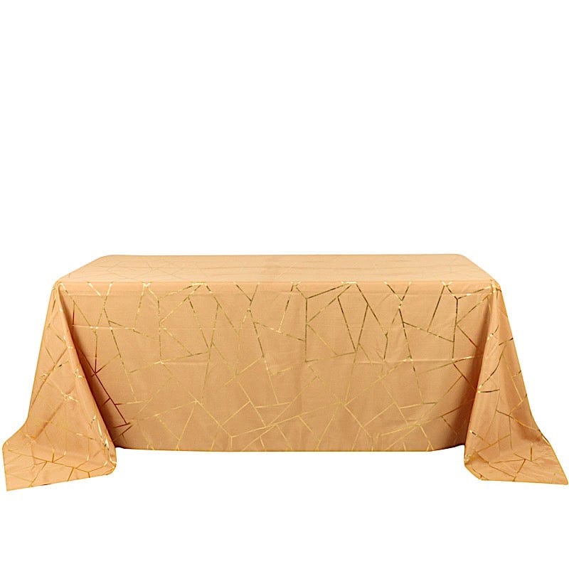 90"x132" Polyester Rectangular Tablecloth with Metallic Geometric Pattern TAB_FOIL_90132_GOLD_G