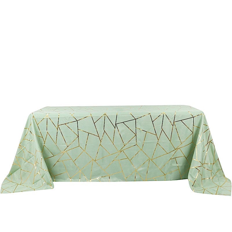 90"x132" Polyester Rectangular Tablecloth with Metallic Geometric Pattern TAB_FOIL_90132_SAGE_G