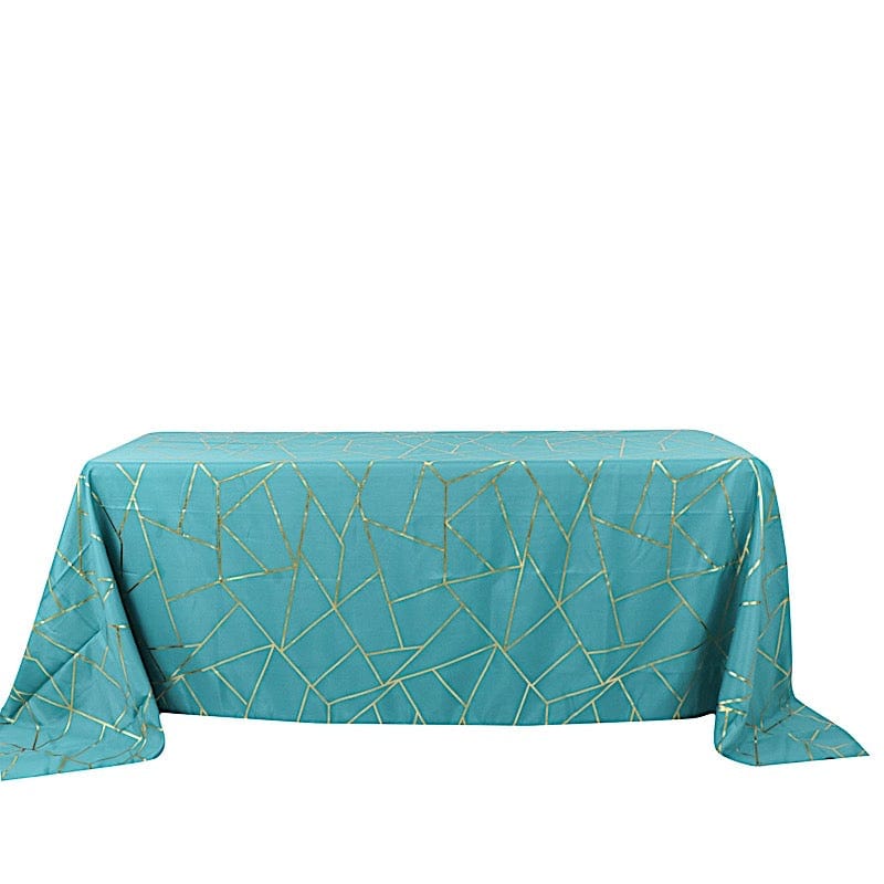 90"x132" Polyester Rectangular Tablecloth with Metallic Geometric Pattern TAB_FOIL_90132_TEAL_G