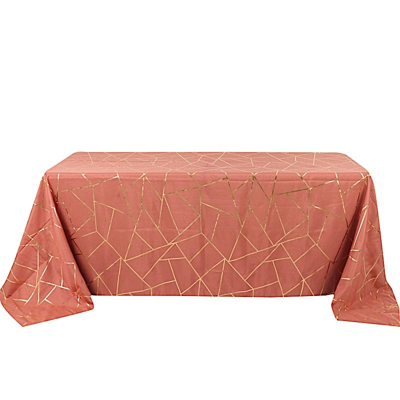 90"x132" Polyester Rectangular Tablecloth with Metallic Geometric Pattern TAB_FOIL_90132_TERC_G