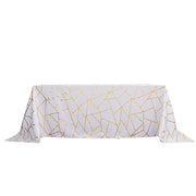 90"x132" Polyester Rectangular Tablecloth with Metallic Geometric Pattern TAB_FOIL_90132_WHT_G