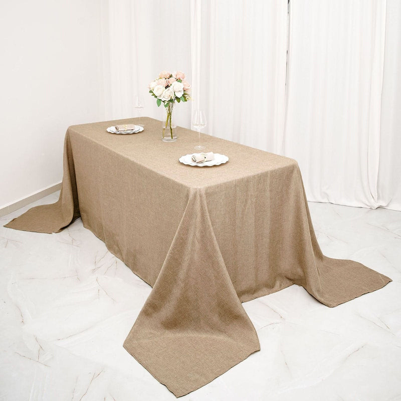 90"x132" Rectangular Faux Burlap Polyester Tablecloth - Natural TAB_JUTE03_90132_NAT