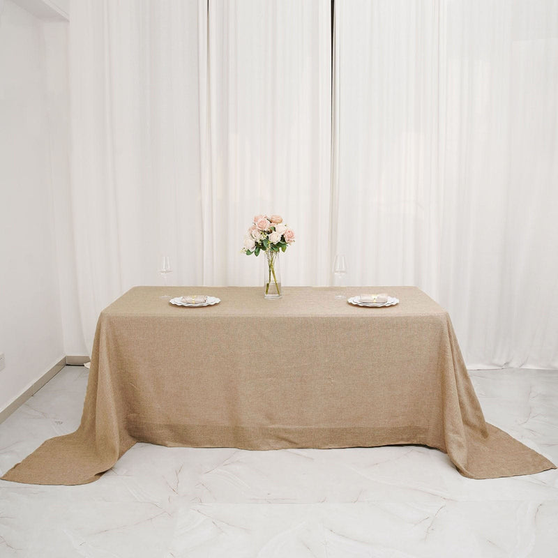 90"x132" Rectangular Faux Burlap Polyester Tablecloth - Natural TAB_JUTE03_90132_NAT