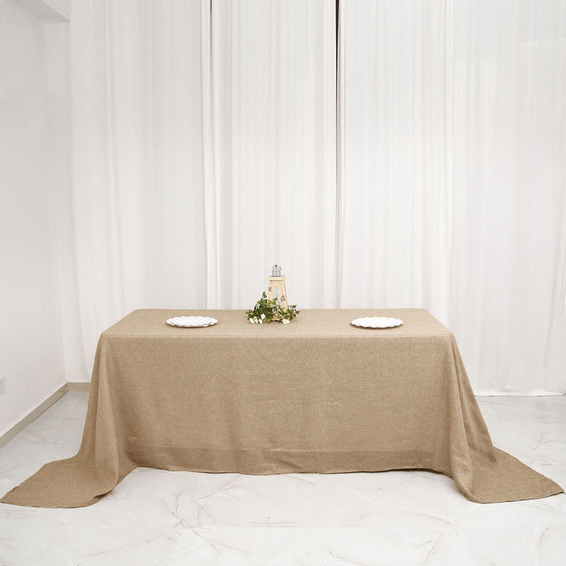 90"x132" Rectangular Faux Burlap Polyester Tablecloth - Natural TAB_JUTE03_90132_NAT