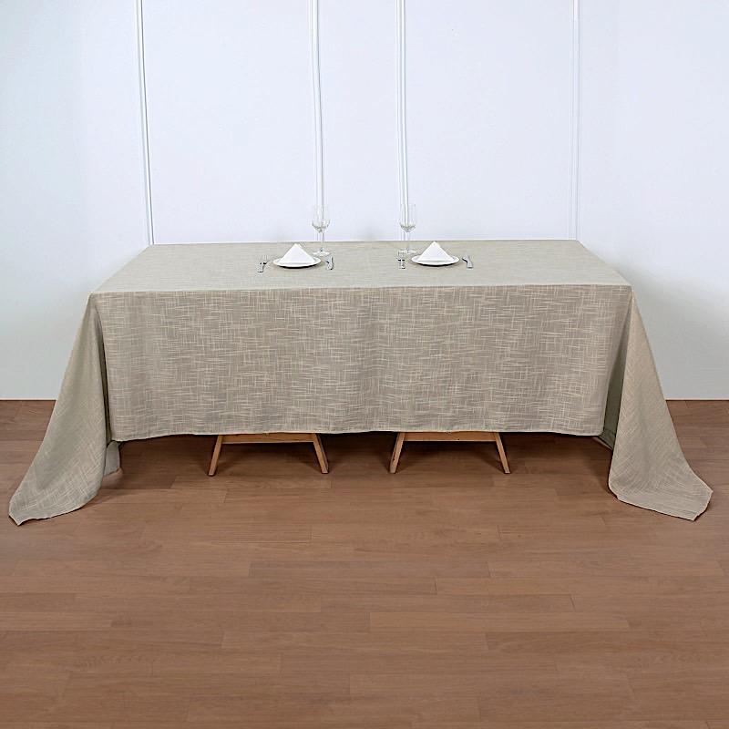 90"x132" Rectangular Premium Faux Burlap Polyester Tablecloth - Beige TAB_JUTE02_90132_081
