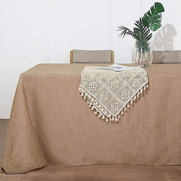 90"x132" Rectangular Premium Faux Burlap Polyester Tablecloth - Natural TAB_JUTE02_90132_NAT