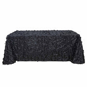 90"x132" Taffeta Rectangular Tablecloth with Leaf Petals Design TAB_LEAF_90132_BLK